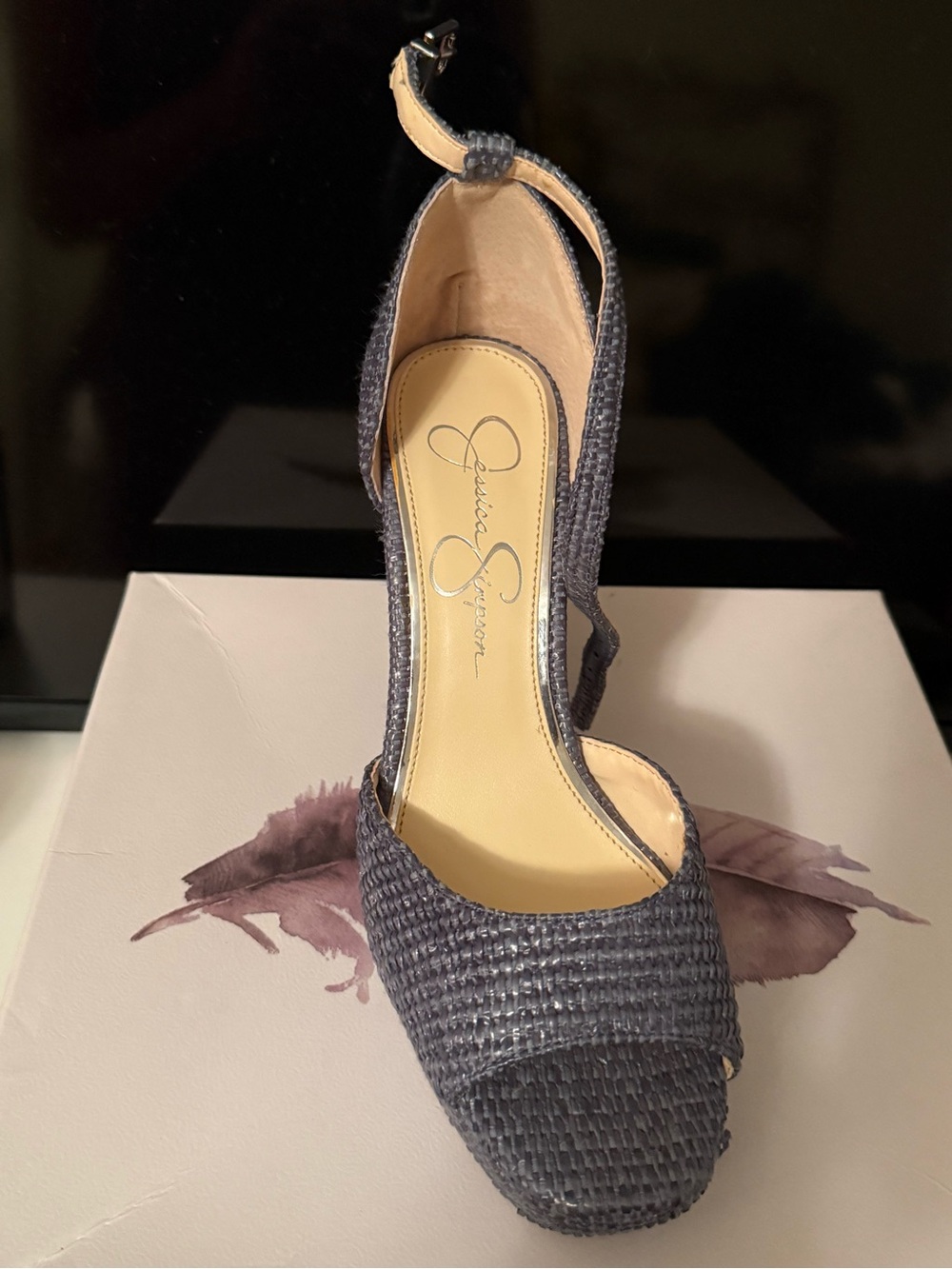 Jessica Simpson Navy Woven Peep-Toe Slingback Heel